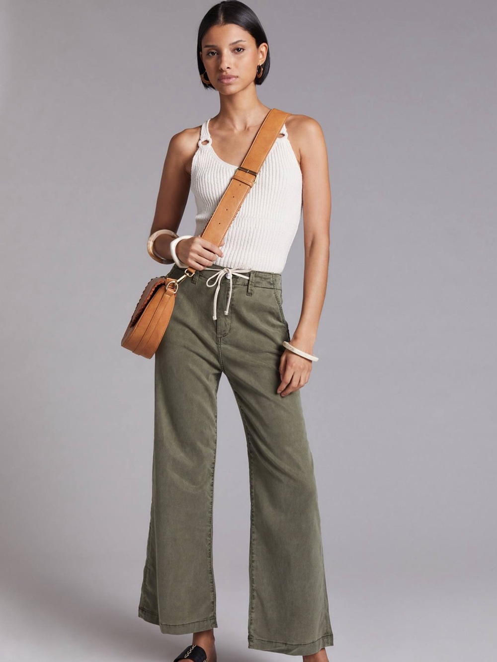 Paige Carly Wide Leg Pants Olive Green Autumn Casual Bohemian Coastal 29